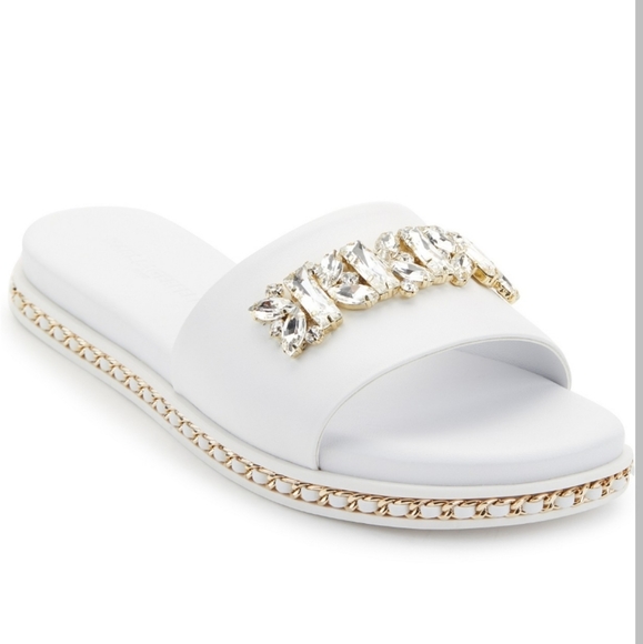 Karl Lagerfeld Shoes - Karl Lagerfeld Paris Bijou Embellished Slide Sandals White -5.5